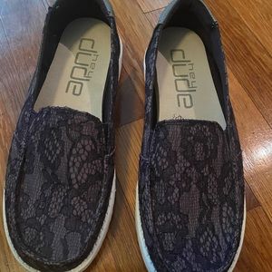 Hey Dudes navy lace slip on